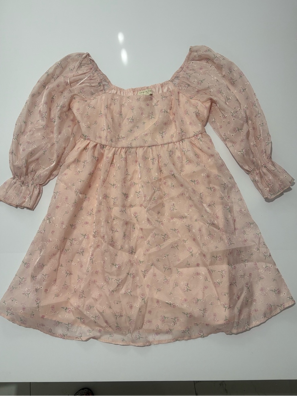 Women's Pink Floral Puff-Sleeve Casual Dress